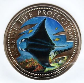 1999 Palau $1 Marine Life Ngc Proof 69 Uc Protection Manta Ray Colorized Coin photo