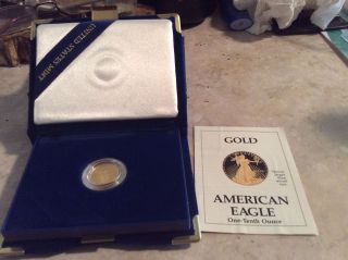 1989 Proof U.  S.  $5 Gold American Eagle W/ Cert.  Of Authenticity photo
