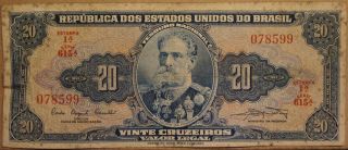 Brazil - 20 Cruzeiros - Blue Front - American Bank Note Company - Circulated photo