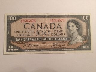 Canada 1954 Modified $100 Dollars Vf? Beattie Coyne A/j 7505875 Pick 82a photo