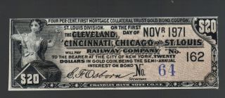 $20 Gold Coin Cleveland Cincinnati Chicago St.  Louis Railway Company Railroad Br photo