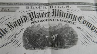 Antique Black Hills Dakota Mining Stock Certificate - Little Rapid Placer 1881 photo
