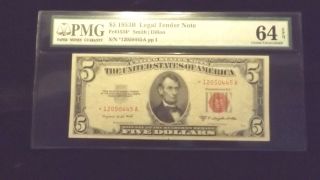 1953b $5 Legal Tender Star Note Pmg Ch Cu 64 Epq photo