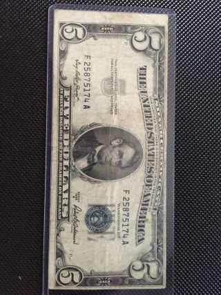Series 1953 A Five Dollar $5 Blue Seal Silver Certificate photo