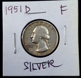 1951 D Usa 25c Washington Silver Quarter Coin, photo