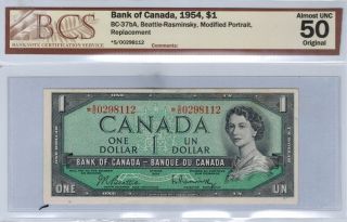 1954 Bank Of Canada $1 Be/ras Replacement / Bcs Graded / Rare photo