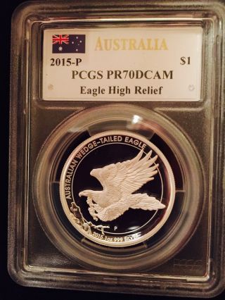 2015 Australia1oz High Relief Wedge Tail Silver Eagle Pcgs Pr70 Mercanti Signed photo