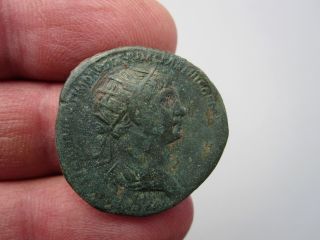 Trajan 98 - 117 A.  D.  Roman Dupondius Coin,  R: Emperor Advancing R Between Trophies photo