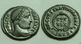 Constantine/rare Ancient Roman Christaian Coin/wreath/heraclea/silvering photo