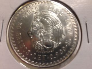 1948 Mexico Cinco Pesos - Cuauhtemoc -.  900 Silver photo