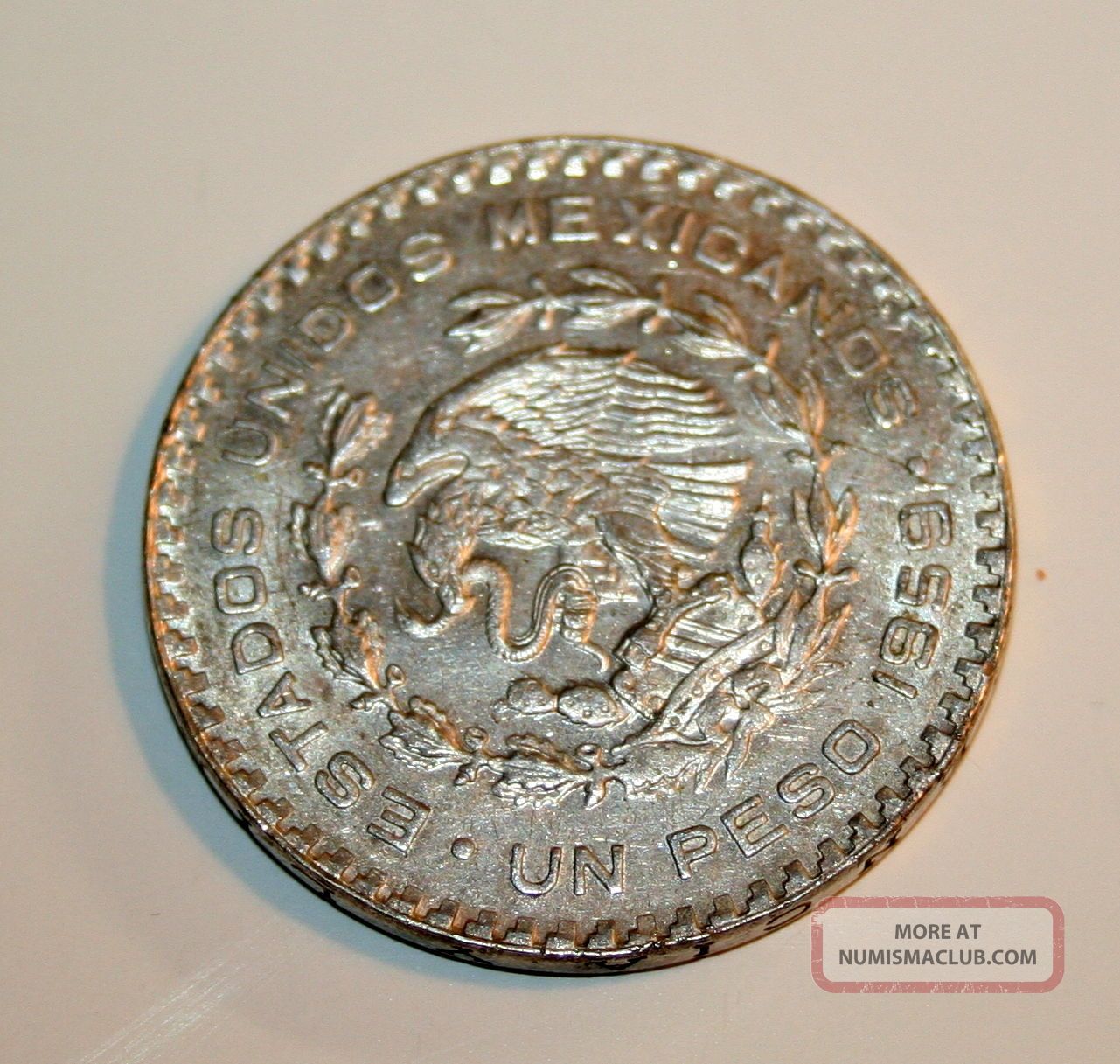 One Peso Big Mexican Old Silver Coin Circulated 1959 mexican-coins-and-banknotes