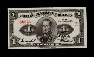 Bolivia 1 Boliviano L.  1928 U1 Pick 119a Unc -.  Banknote. photo