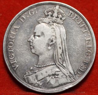 Circulated 1890 Great Britain 1 Crown.  925 Silver Foreign Coin S/h photo