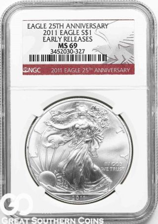 2011 Ngc American Eagle Silver Dollar Ngc Ms 69 Early Releases photo