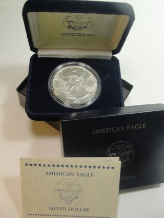 1991 American Eagle Silver Dollar 1 Oz.  Fine Silver Unc Case & Box & Pw photo