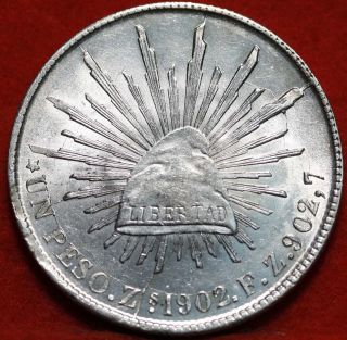 Uncirculated 1902 Zs F.  Z.  Mexico Un Peso Silver Foreign Coin S/h photo