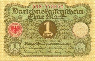 Xxx - Rare German 1 Mark Banknote Darlehnskassenschein From 1920 Unc photo