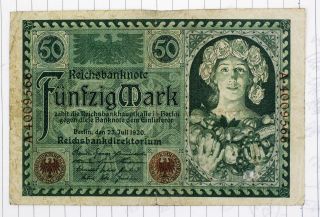 Xxx - Rare German 50 Reichsmark Weimar Banknote From 1920 photo