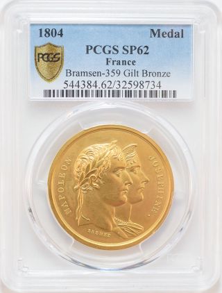Rare Pcgs Certified Specimen Napoleon Gold Gilt Medal,  1804 photo