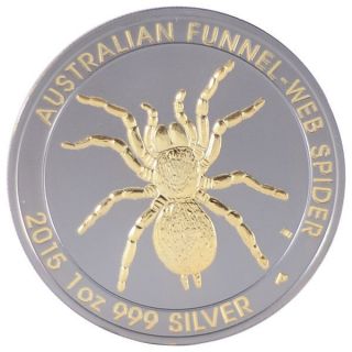 2015 1 Oz Ounce Silver Funnel Web Spider Coin Ruthenium And Gold Gilded 999 photo