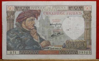 Circulated 1941 France 50 Francs Note S/h photo