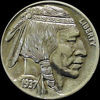 1937 Indian Head Nickel Cleaned Very - Hand Engraved photo