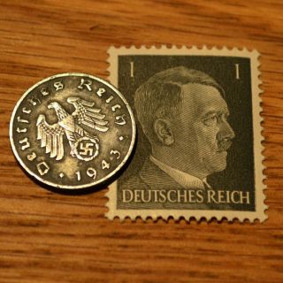 World War 2 Artifact German Nazi Army Coin Third Reich Swastika,  Stamp photo