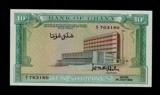 Ghana 10 Shillings 1963 Z/1 Pick 1d Unc -.  Baknote. photo