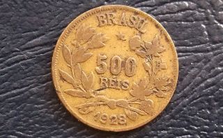 1928 Brazil 500 Reis Km 524 Kneeling Liberty Circulated Coin 612 photo