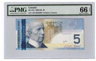 Canada Paper Money $5 Bc - 67b 2008 - 09 Pmg Gem Unc 66 Epq Uncirculated Banknote photo