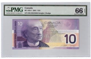 Canada Paper Money $10 Bc - 63b - I 2001 Pmg Gem Unc 66 Epq Uncirculated Banknote photo