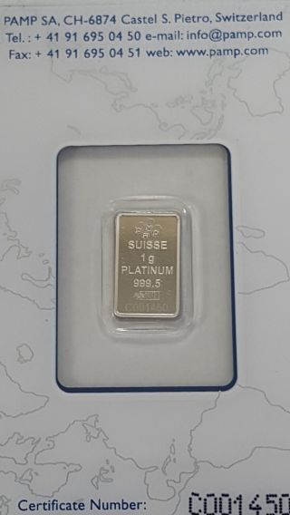 1 Gram Platinum Bar - Pamp Suisse - 999.  5 Fine In Assay photo