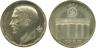 Germany,  Third Reich,  100 Reichs Mark,  Coin,  1933,  Adolf Hitler,  Unique,  Rare photo
