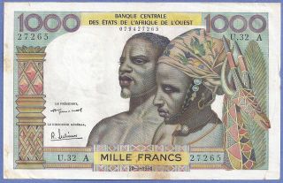 Pmg - 53 Au West African States 1000 Francs - Sign 1,  20 - 3 - 1961 P - 103a.  B photo