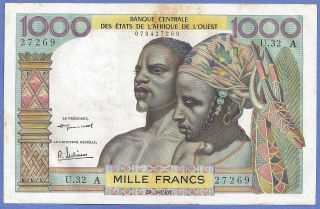West African States 1000 Francs - Sign 1,  20 - 3 - 1961 P - 103a.  B Near - Unc 27269 photo