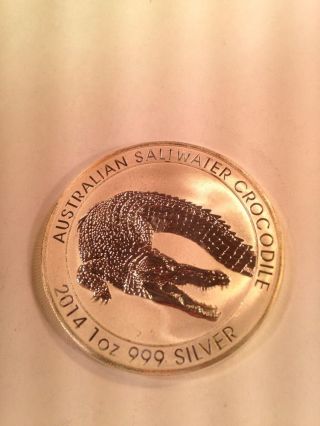 Bu 2014 1 Oz.  Australian Saltwater Crocodile.  999 Silver Gem Coin photo