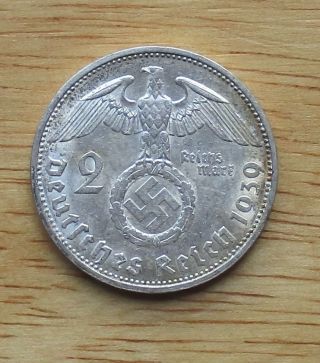 1939 - F Germany - Third Reich 2 Reichsmark Silver Coin photo