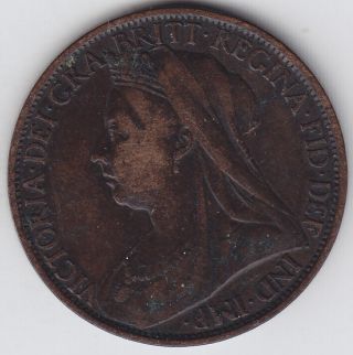 1898 Uk Great Britain Old Victoria Penny Coin - F, photo