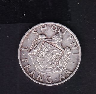 1935 Albania.  1 Fr.  Ar.  Silver Coin 5 Gr Rare.  See The Picture.  N 144 photo