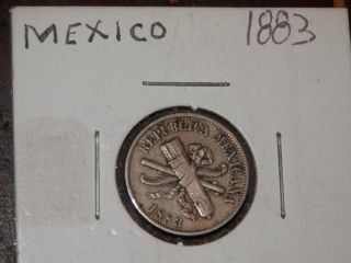 1883 Mexico 2 Centavos Km 395 Roman Numeral - Circulated - Last Year photo