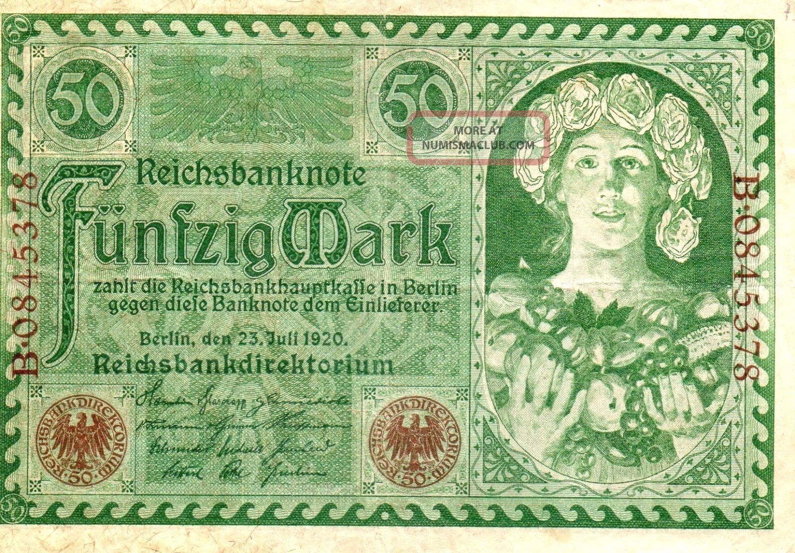 Xxx - Rare German 50 Reichsmark Weimar Banknote From 1920