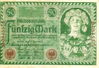 Xxx - Rare German 50 Reichsmark Weimar Banknote From 1920 photo