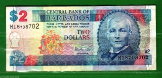 Barbados - Central Bank Of Barbados 2 Dollars Banknote P54 Vf photo