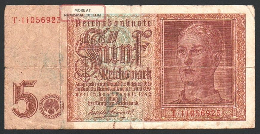 German Third Reich 5 Reichsmark 1942 Series: T11056923 Europe photo