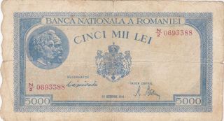 1944 Romania 5,  000 Lei Banknote photo