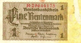 Xxx - Rare German 1 Rentenmark 3.  Reich Nazi Banknote From 1937 photo