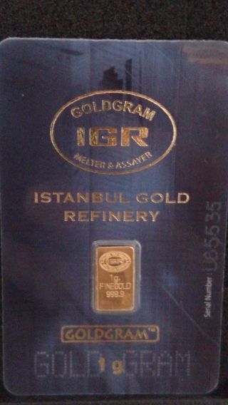1 Gram Igr Istanbul Gold Refinery Bar 9999 Fine In Assay Card photo