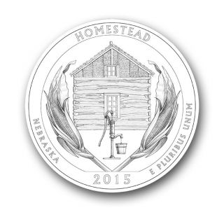 2015 5 Ounce.  999 Fine Silver Atb Homestead National Park,  Ne Repro Quarter Coin photo