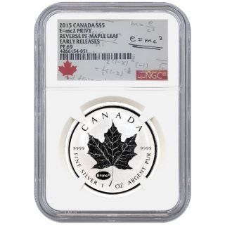 2015 1 Oz Silver Canadian Maple Leaf E=mc2 Privy Ngc Pf 69 - Early Releases photo