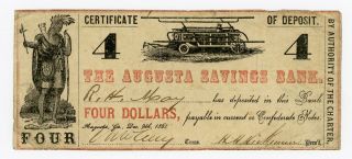 1861 $4 The Augusta Savings Bank - Georgia Note Civil War Era photo